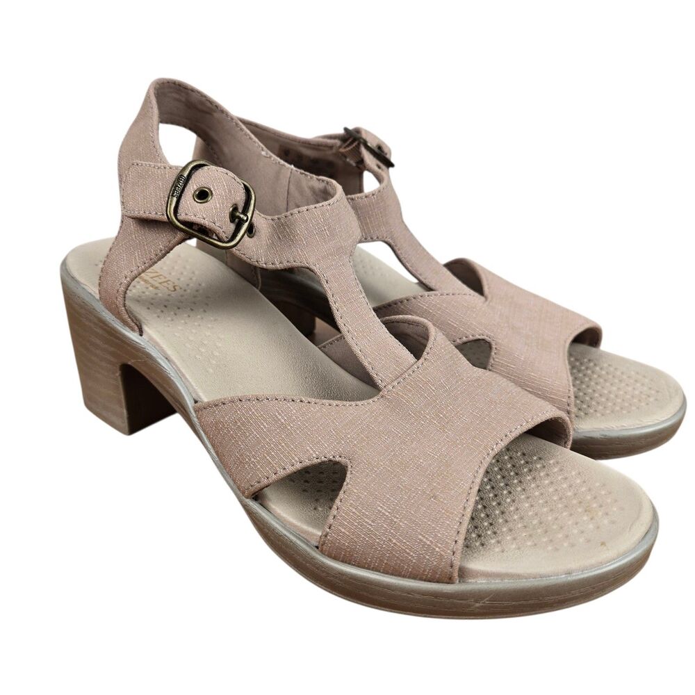 Bzees Everly Lifestride Biscotti Beige Sandal 7 M Buckle Strap Block Heel